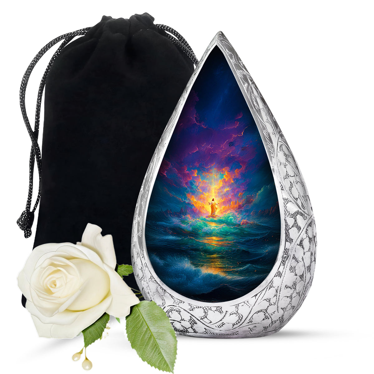 Jesus Divine Light Ocean Urn - Heavenly Sky Cremation Urn For Human Ashes