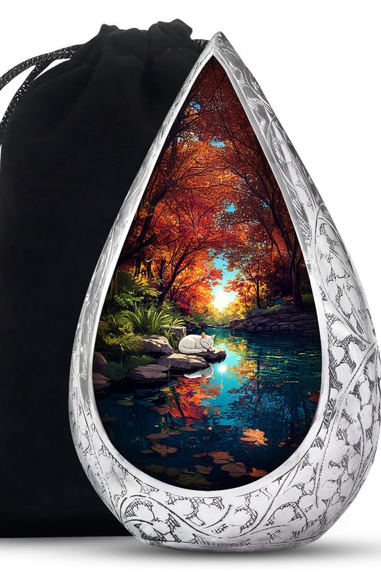 White Cat Theme Funeral Urn - Artistic Memorial Urn For Pet Ashes
