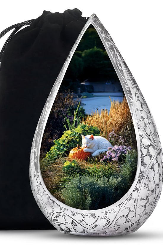 Peaceful Cat Memorial Urn - Aluminium Funeral Urn For Pet Ashes