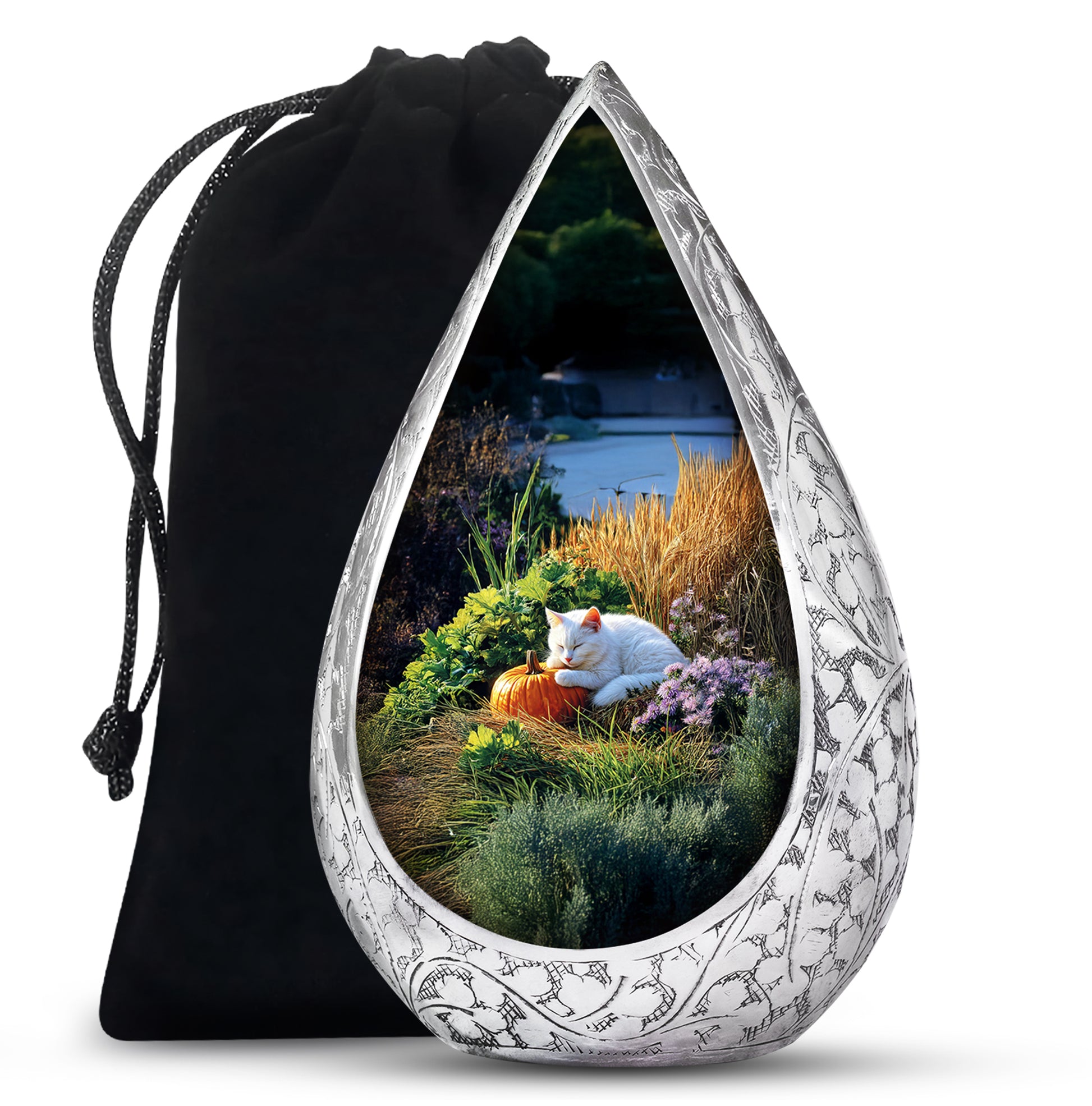 Peaceful Cat Memorial Urn - Aluminium Funeral Urn For Pet Ashes