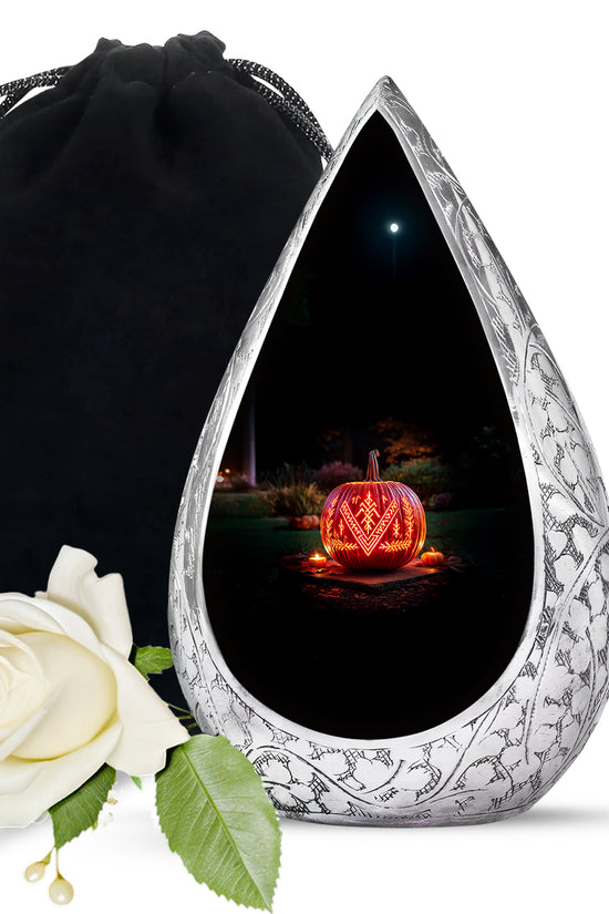 Halloween Cremation Urn - Glowing Pumpkin Memorial Urn For Burial