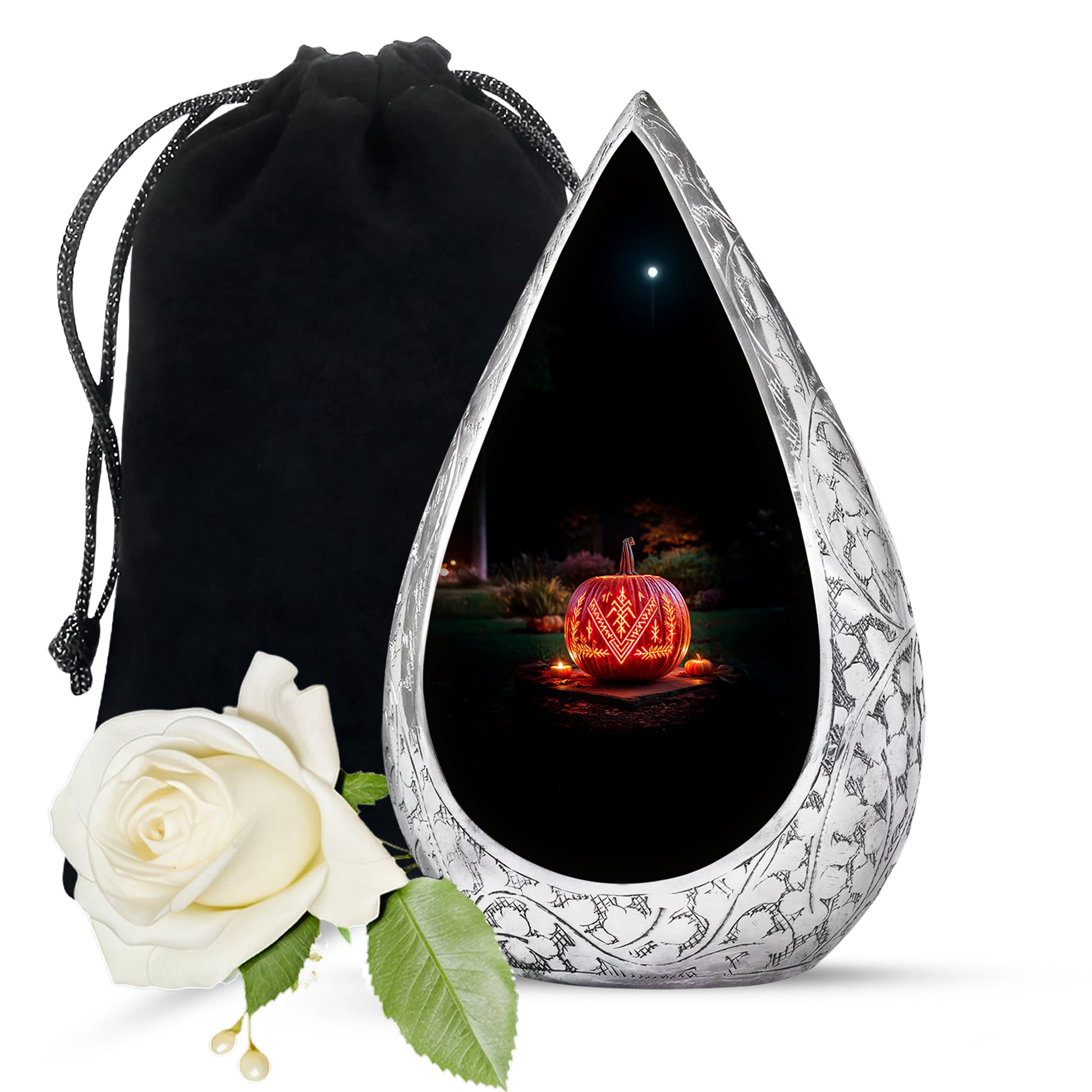 Halloween Cremation Urn - Glowing Pumpkin Memorial Urn For Burial