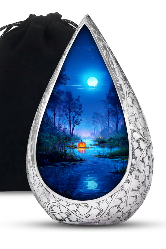 Night Forest Cremation Urn - Glowing Pumpkin Memorial Urn For Loved Ones