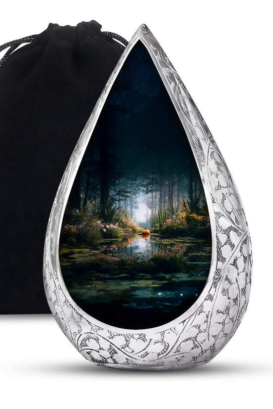 Peaceful Nature Forest Lake Cremation Urn - Aluminium Funeral Urn For Ashes