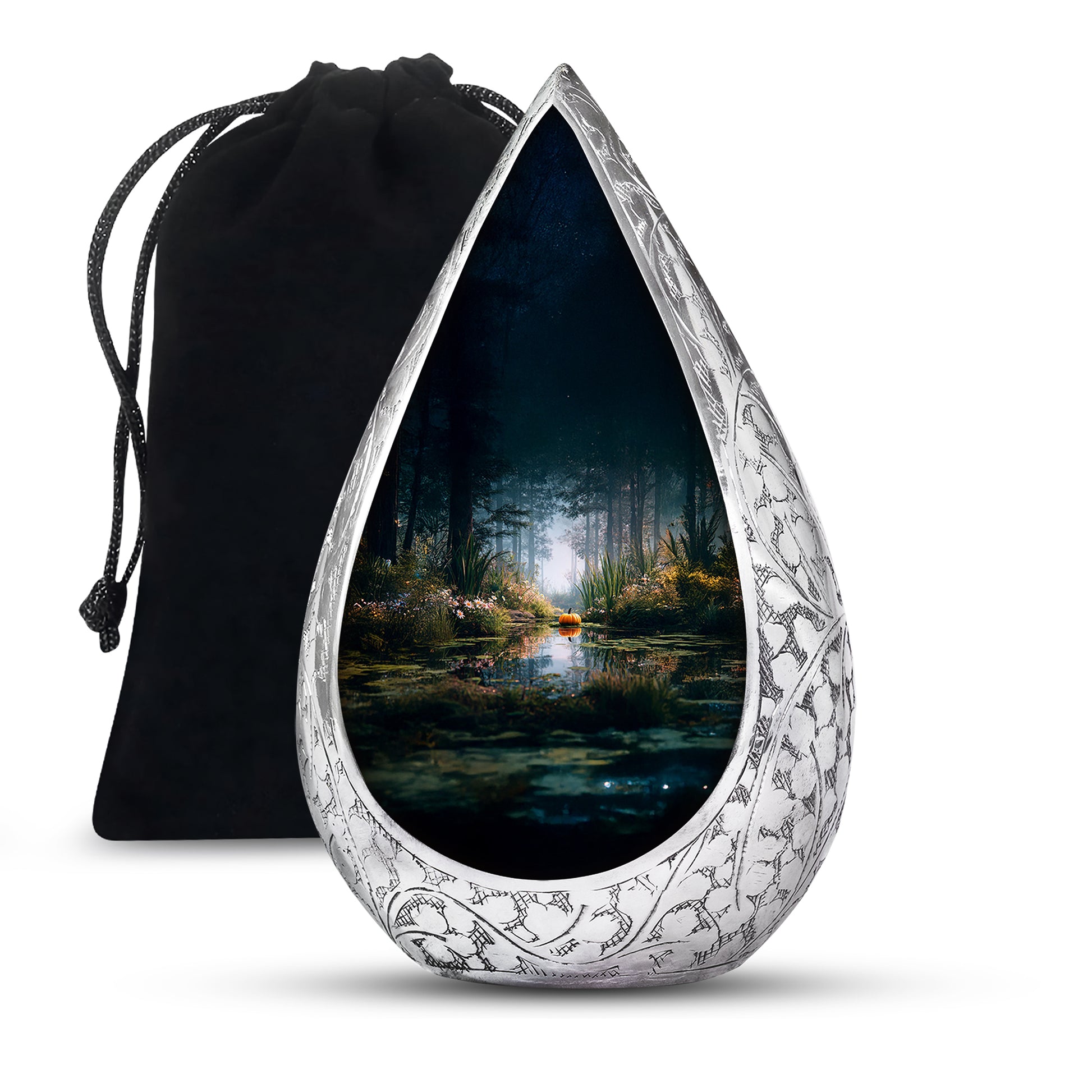 Peaceful Nature Forest Lake Cremation Urn - Aluminium Funeral Urn For Ashes
