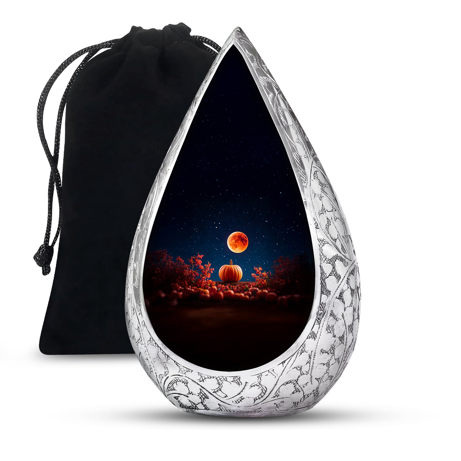 Red Moonlight Cremation Urn - Halloween Pumpkin Funeral Urn For Human Ashes