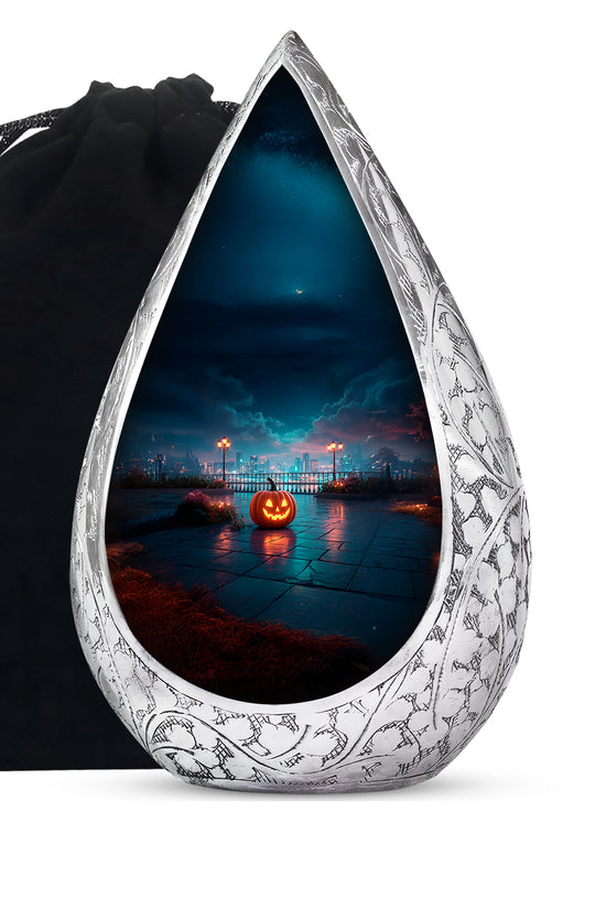 Urban Night Pumpkin Memorial Urn - Unique Funeral Urn For Human Ashes