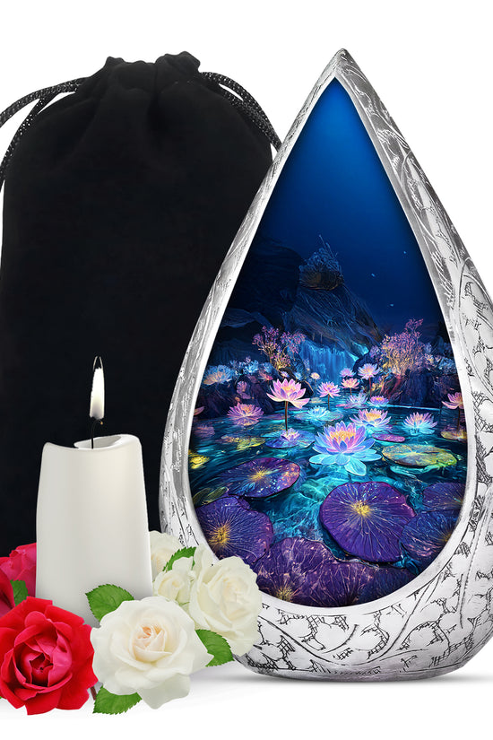 Glowing Lotus Funeral Urn - Large Aluminium Urn Memorial Urn For Ashes