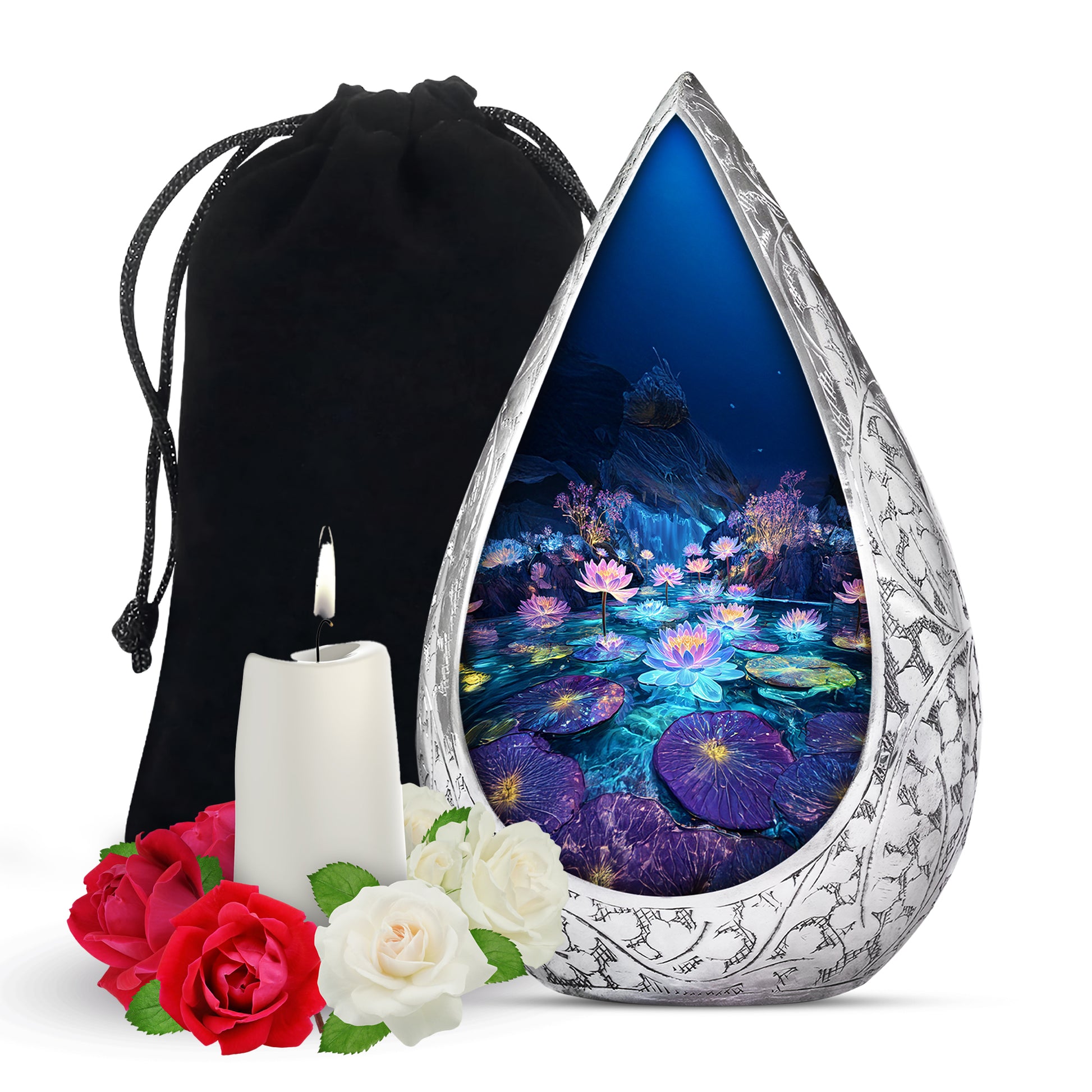 Glowing Lotus Funeral Urn - Large Aluminium Urn Memorial Urn For Ashes