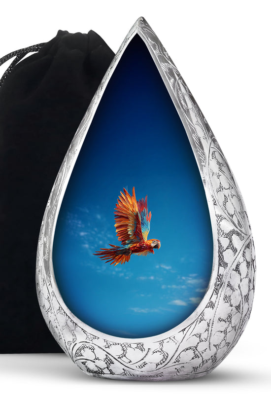 Orange Parrot Memorial Urn - Large Aluminium Cremation Urn For Ashes