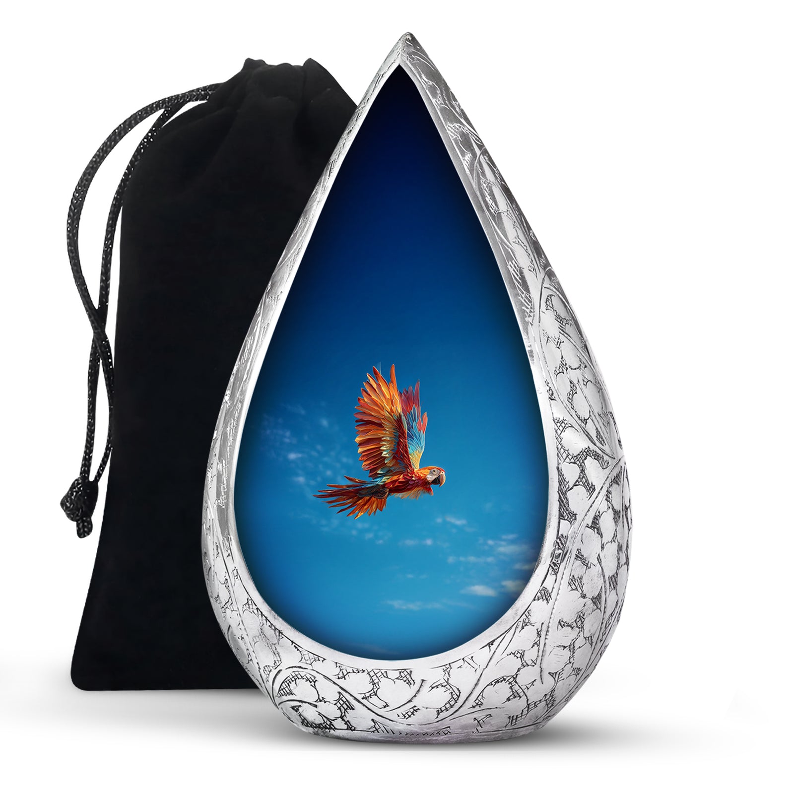 Orange Parrot Memorial Urn - Large Aluminium Cremation Urn For Ashes