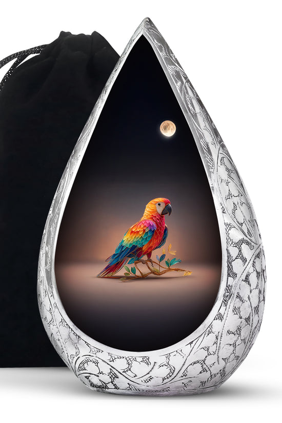 Colourful Artistic Parrot Memorial Urn - Elegent Cremation Urn For Ashes