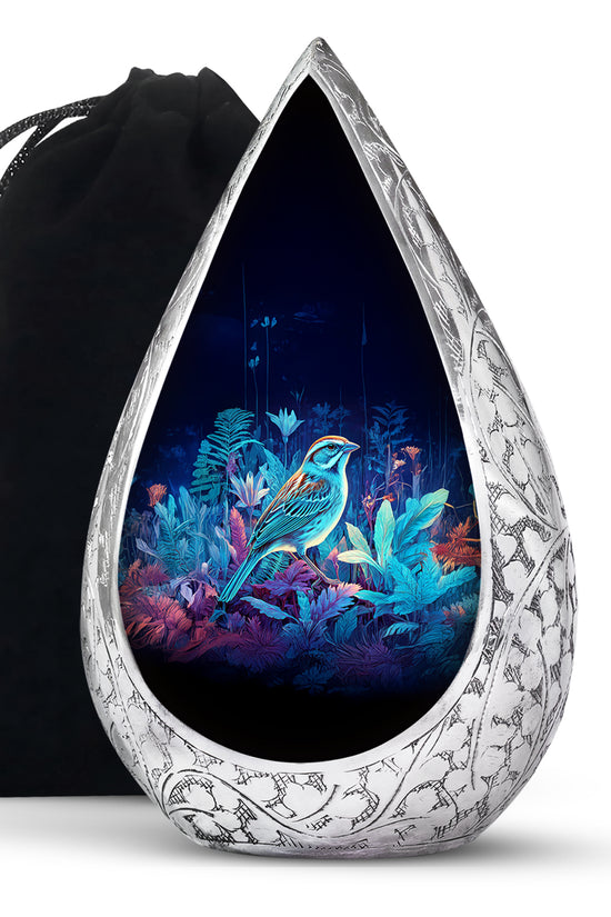 Blue Bird Memorial Urn - Aluminium Cremation Urn for Adult Human Ashes