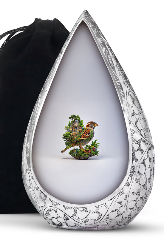 Nature Bird Funeral Urn - White Artistic Cremation Urn for Adult Ashes