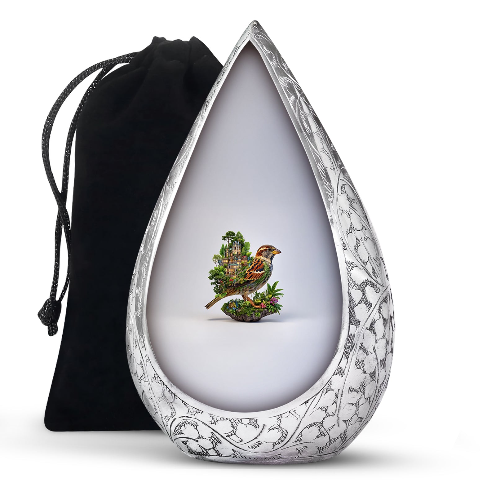 Nature Bird Funeral Urn - White Artistic Cremation Urn for Adult Ashes