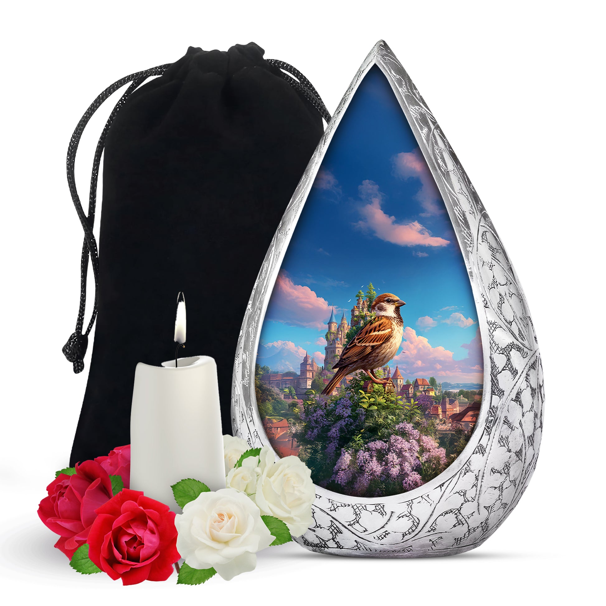 Sparrow & Castle Cremation Urn - Decorative Aluminium Urn for Human Ashes