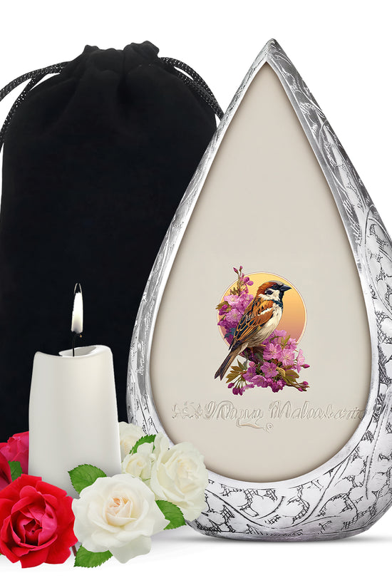 Floral Sparrow Memorial Urn - Floral Memorial Urn for Male & Female