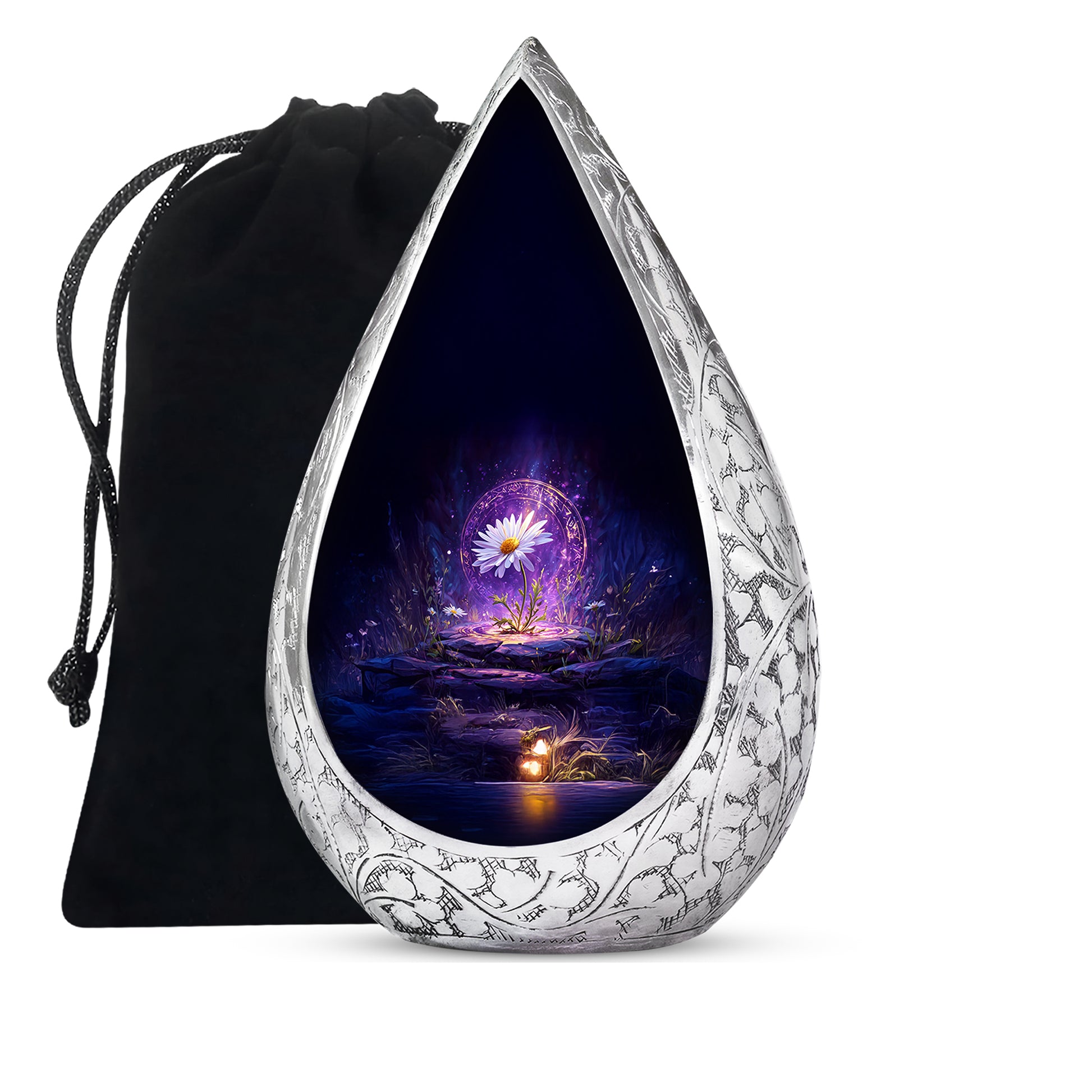 White Daisy Funeral Urn - Purple Cremation Urn For Adult Ashes