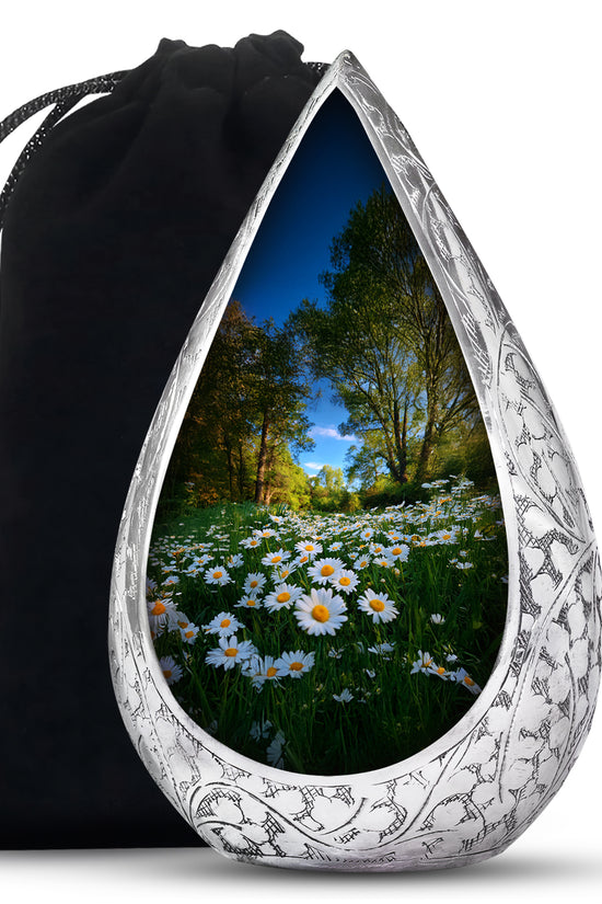 Peaceful Daisy Field Memorial Urn - Floral Cremation Urn For Human Ashes