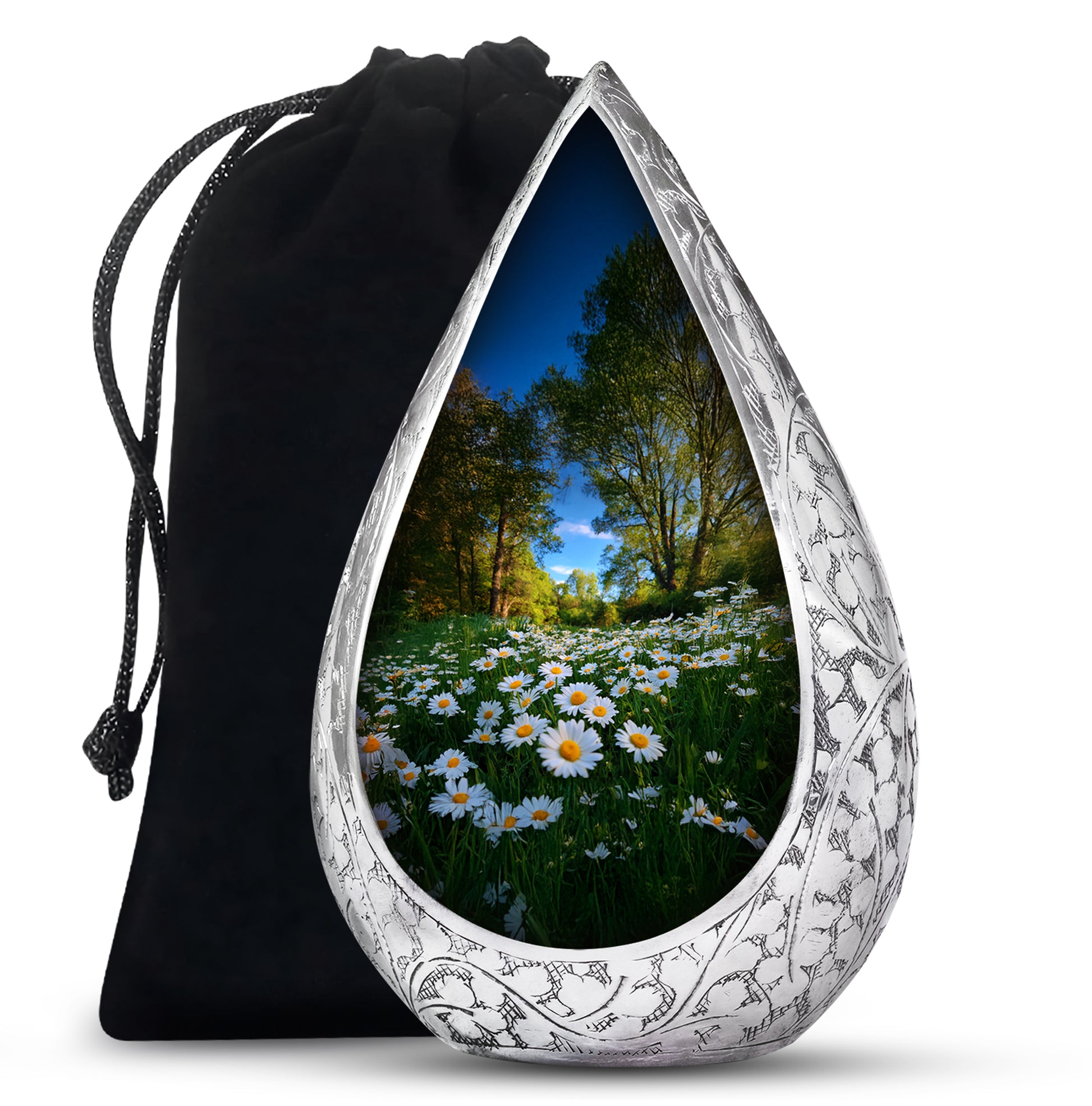Peaceful Daisy Field Memorial Urn - Floral Cremation Urn For Human Ashes
