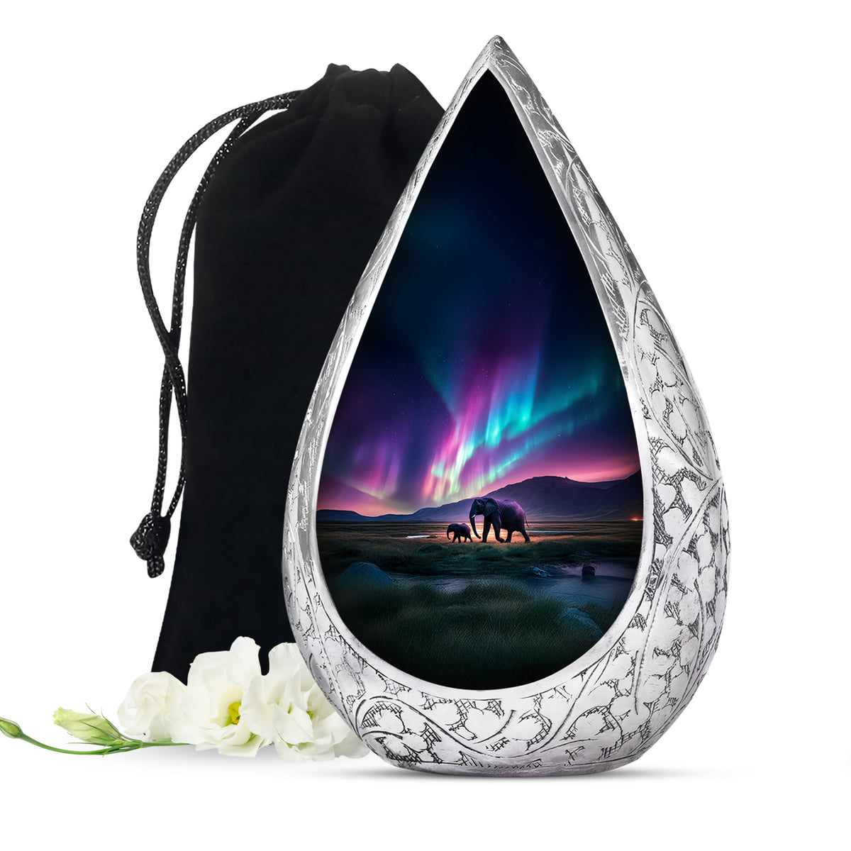 Elephant Theme Funeral Urn - Aurora Borealis Theme Cremation Urn For Ashes