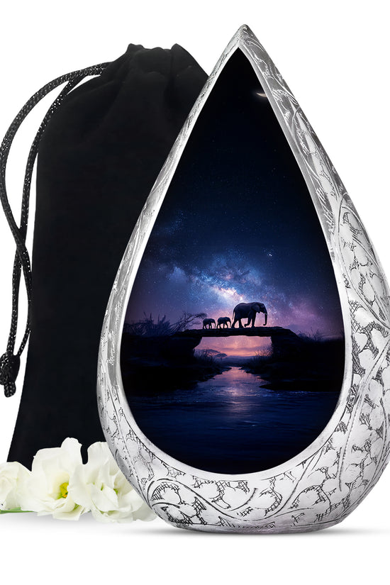 Elephant Family Memorial Urn - Galaxy Theme Funeral Urn For Adult Ashes