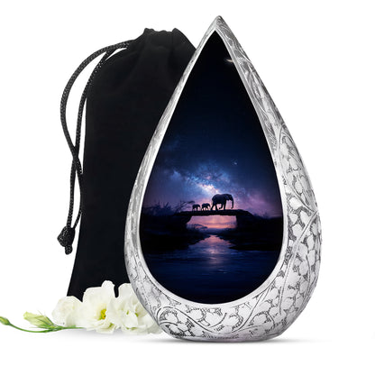 Elephant Family Memorial Urn - Galaxy Theme Funeral Urn For Adult Ashes