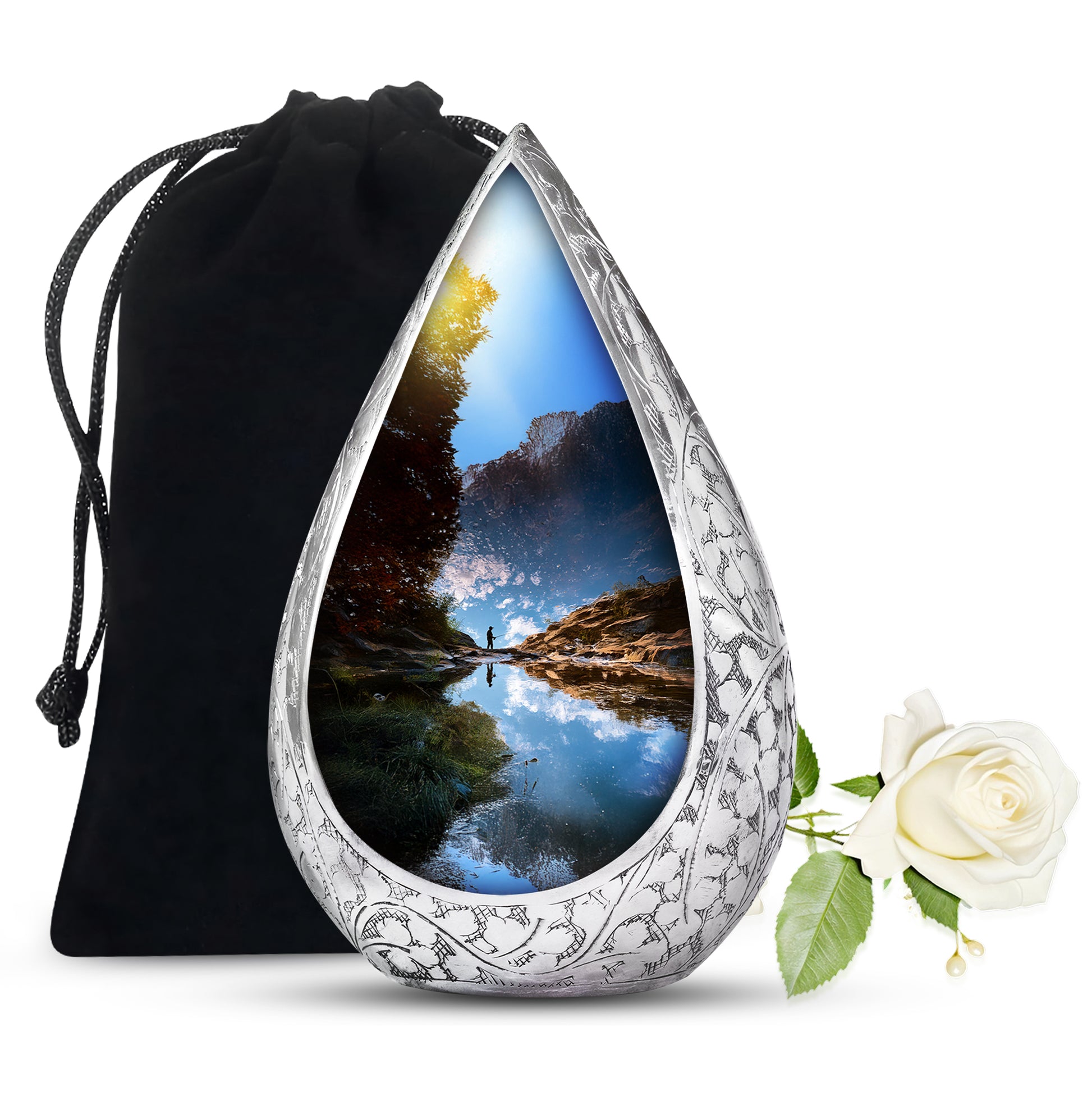 Fisherman Nature Memorial Urn - Beautiful Mountain Funeral Urn For Burial