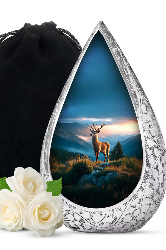 Majestic Deer Cremation Urn - Mountain Scenic Landscape Urn For Ashes