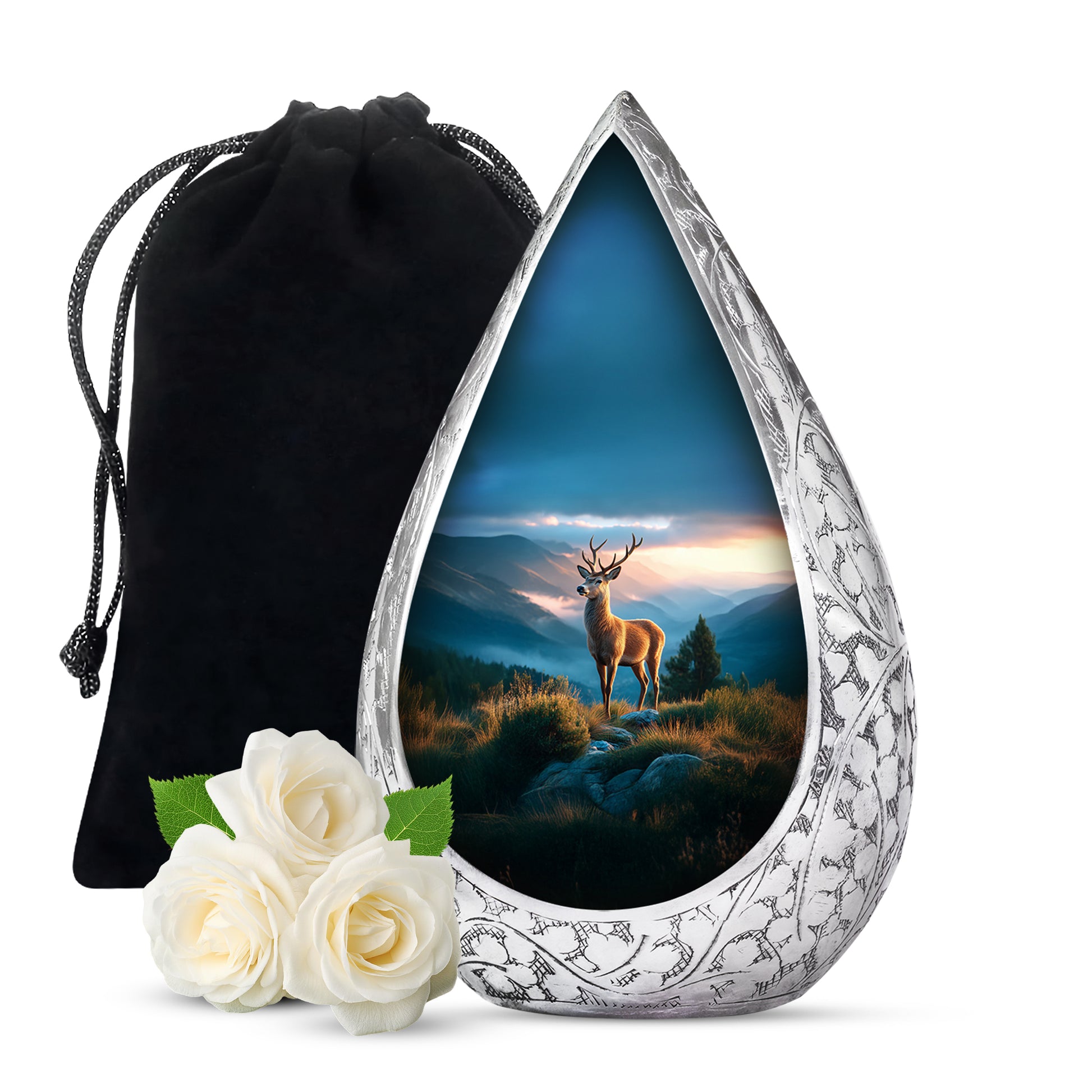 Majestic Deer Cremation Urn - Mountain Scenic Landscape Urn For Ashes