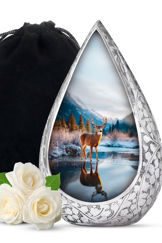 Nature Deer Funeral Urn - Winter Frozen Lake Memorial Urn For Loved Ones