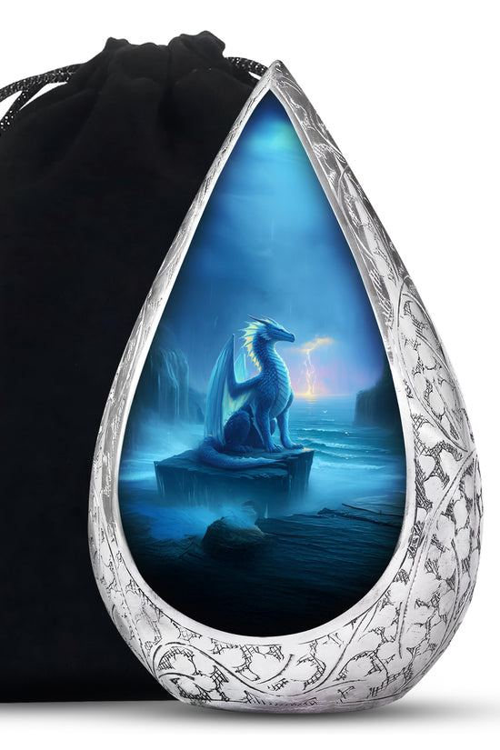 Blue Dragon Cremation Urn - Blue Aluminium Funeral Urn For Ashes