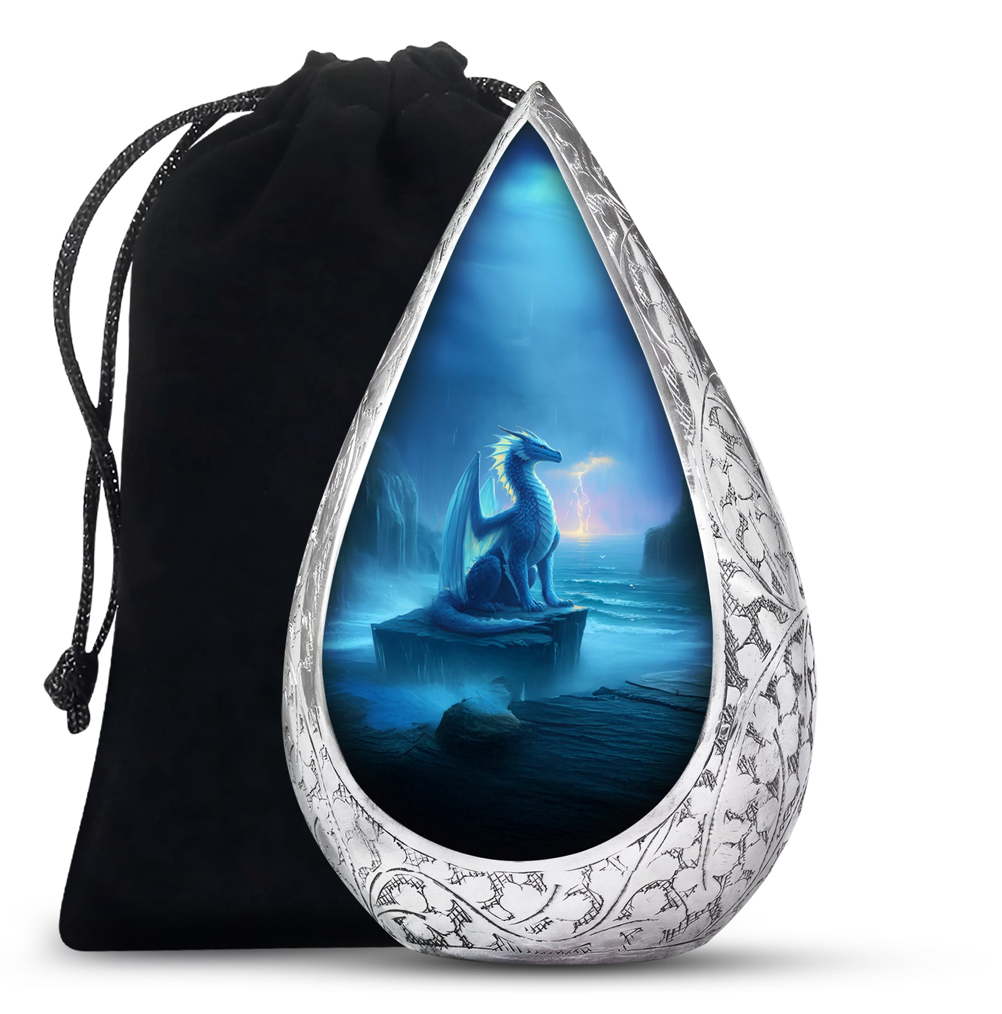 Blue Dragon Cremation Urn - Blue Aluminium Funeral Urn For Ashes