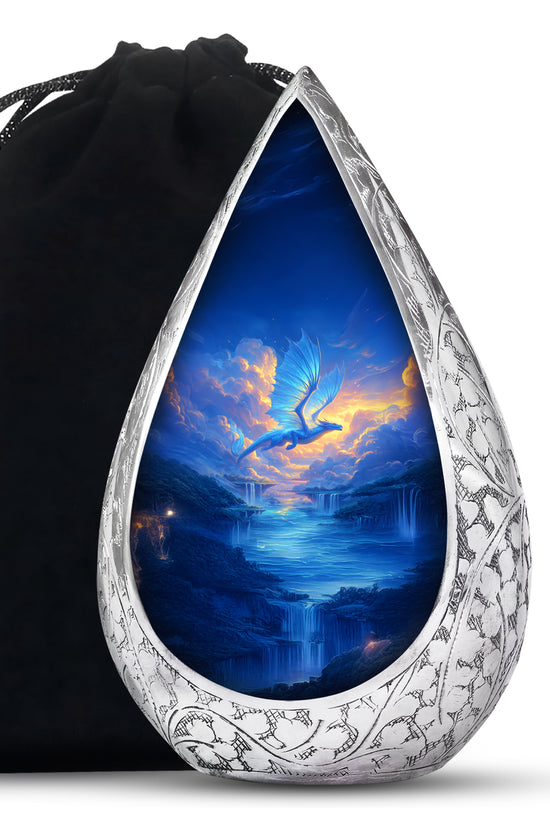 Blue Flying Dragon Cremation Urn - Beautiful Funeral Urn For Burial