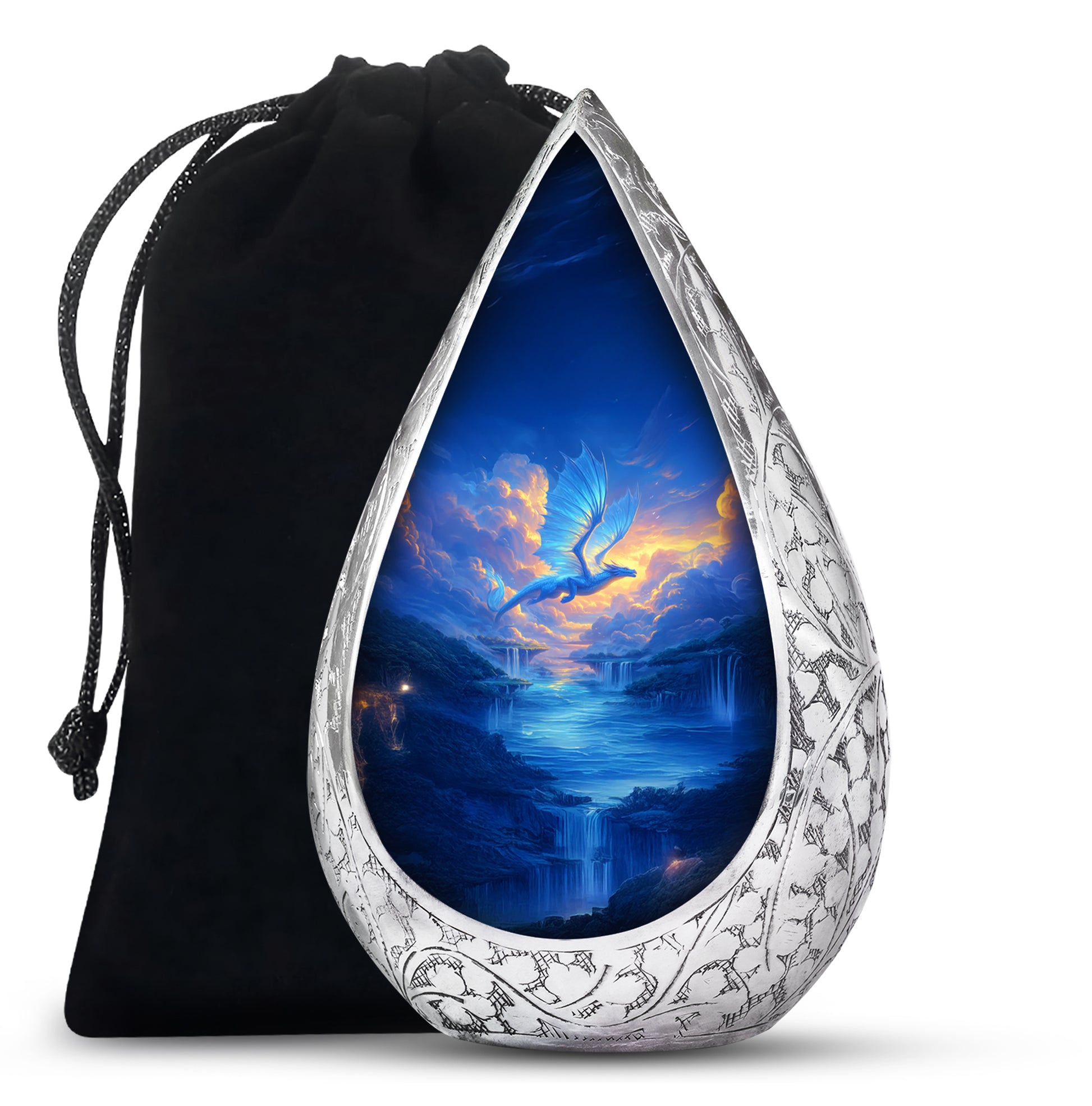 Blue Flying Dragon Cremation Urn - Beautiful Funeral Urn For Burial