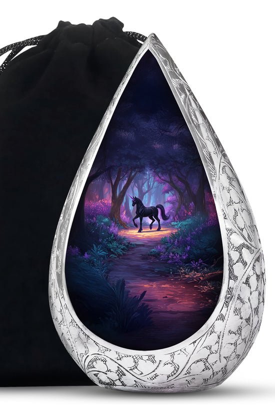 Black Unicorn Cremation Urn - Forest Memorial Urn For Male & Female