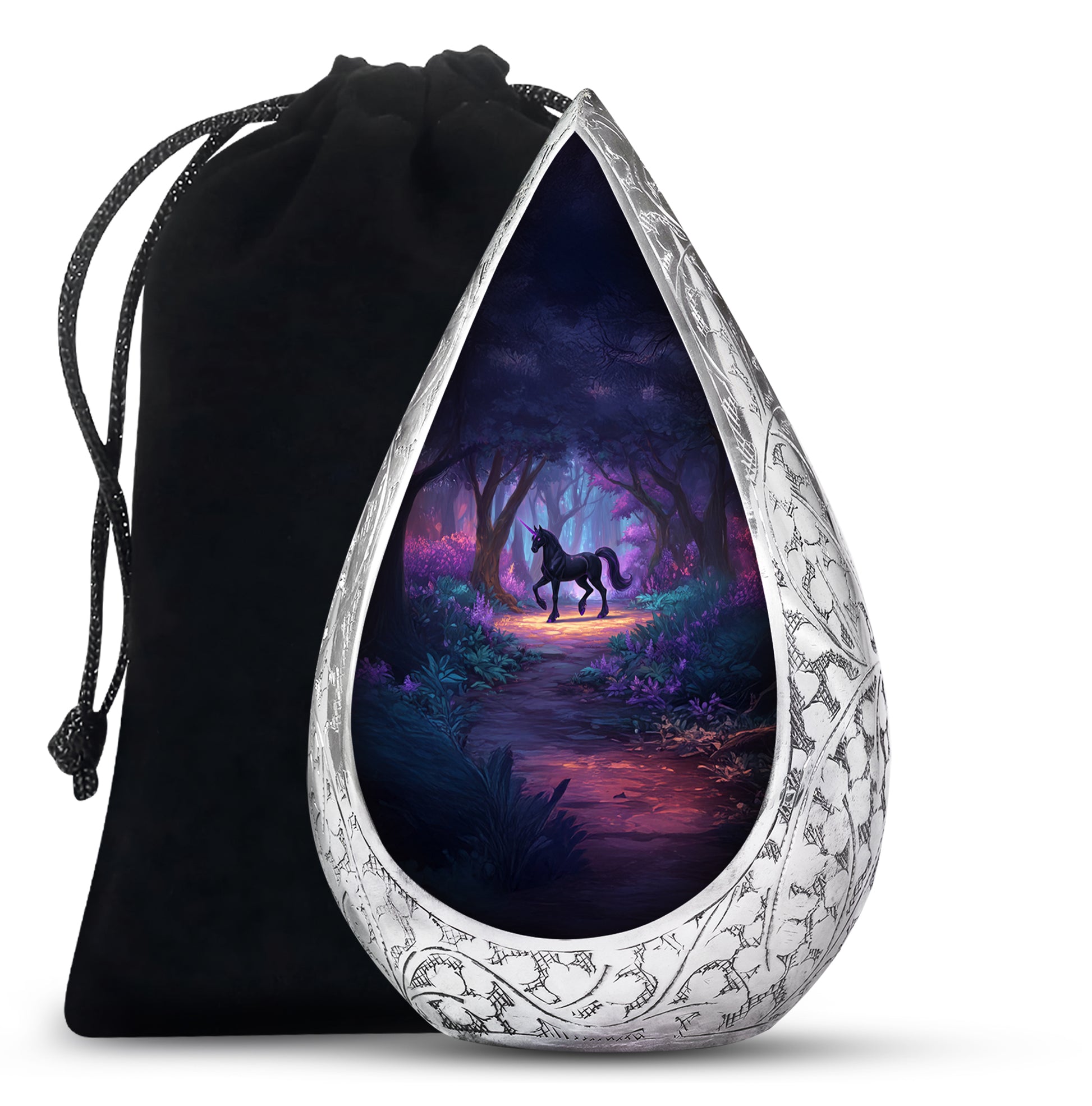 Black Unicorn Cremation Urn - Forest Memorial Urn For Male & Female