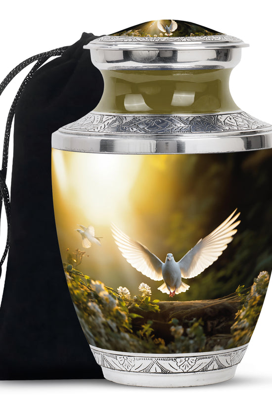 Dove Bird Tribute Cremation Urn - Aluminium Memorial Urn For Burial