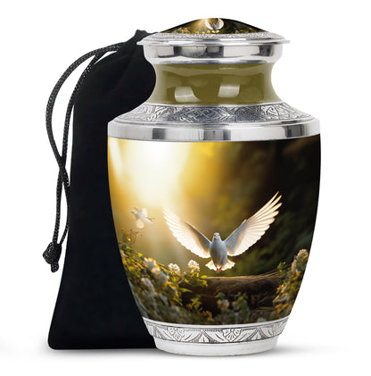 Dove Bird Tribute Cremation Urn - Aluminium Memorial Urn For Burial