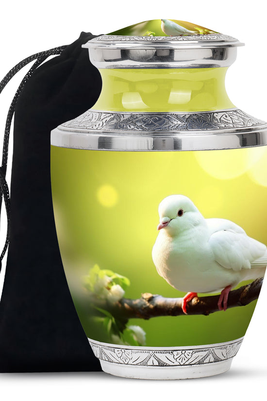 White Dove Funeral Urn - Aluminium Memorial Urn For Human Ashes