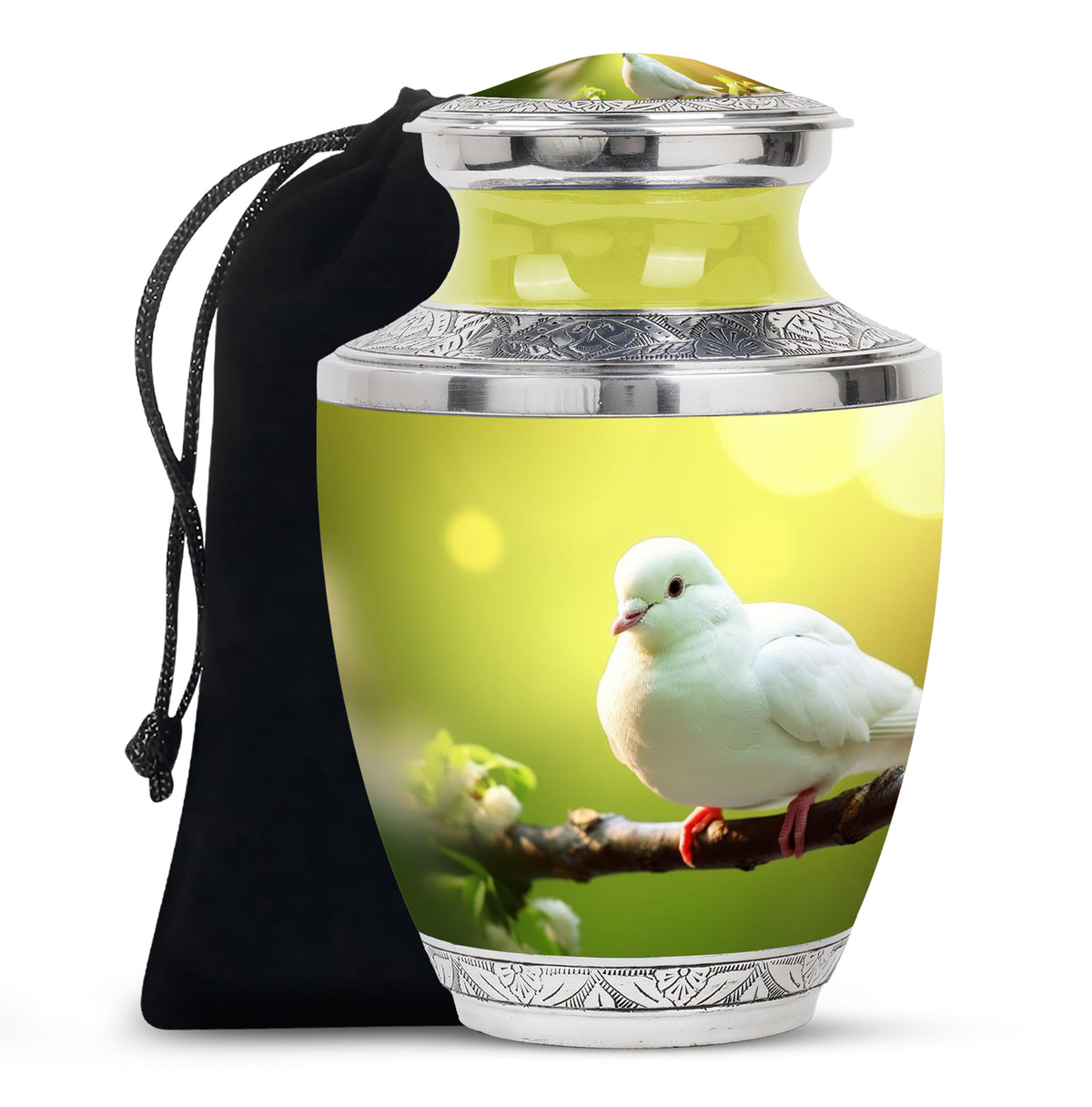 White Dove Funeral Urn - Aluminium Memorial Urn For Human Ashes