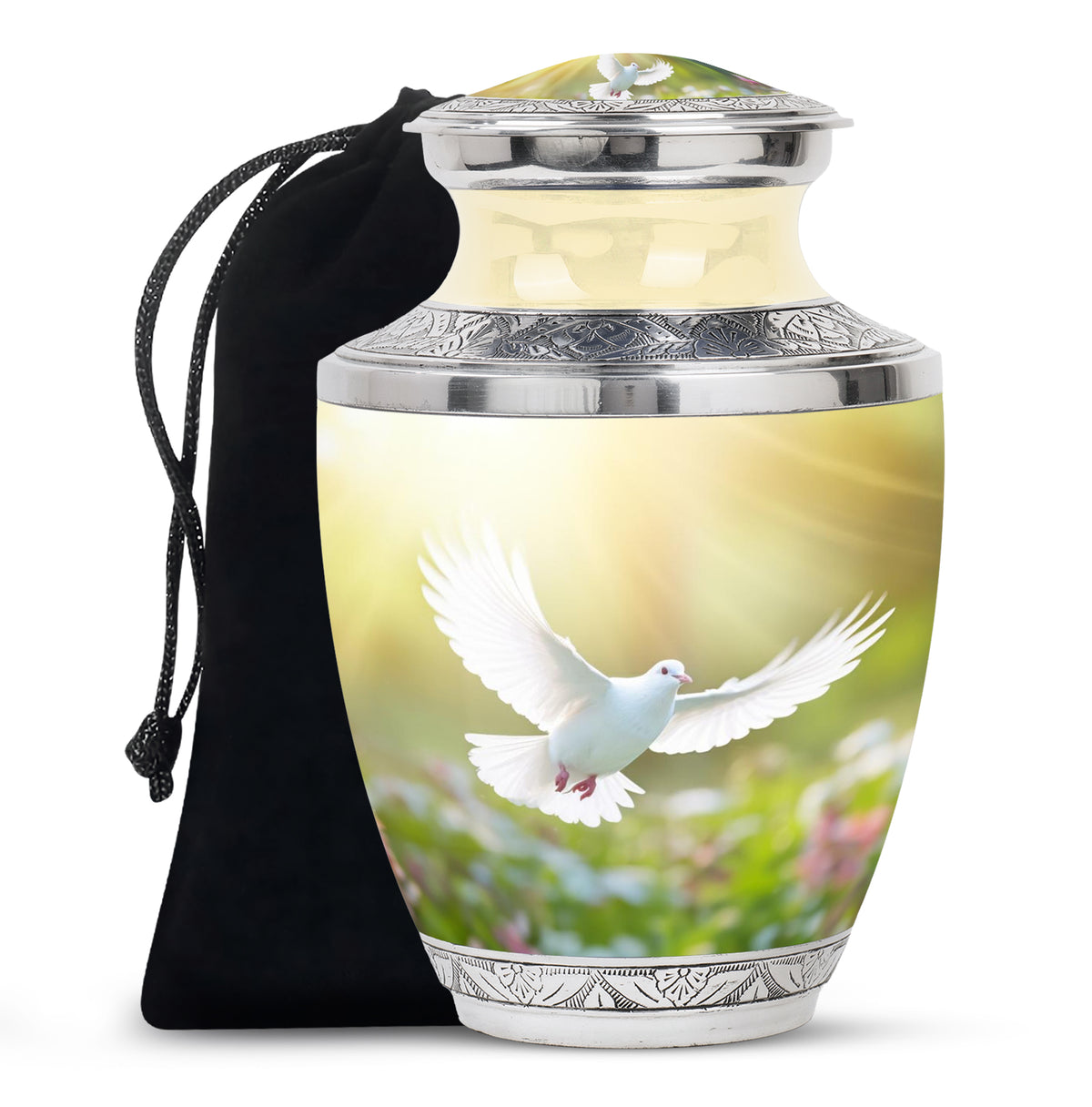 Peaceful White Dove Cremation Urn - Golden Memorial Urn For Human Ashes