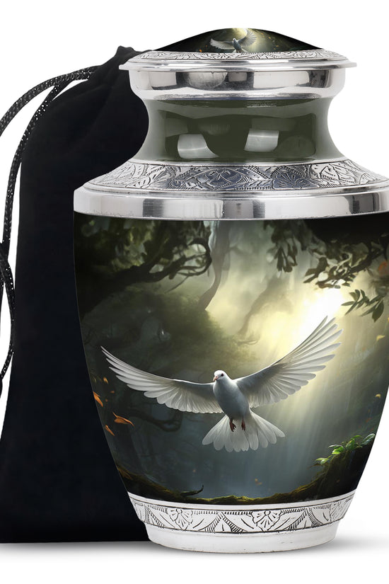 Mystical White Dove Cremation Urn - Forest Memorial Urn For Human Ashes