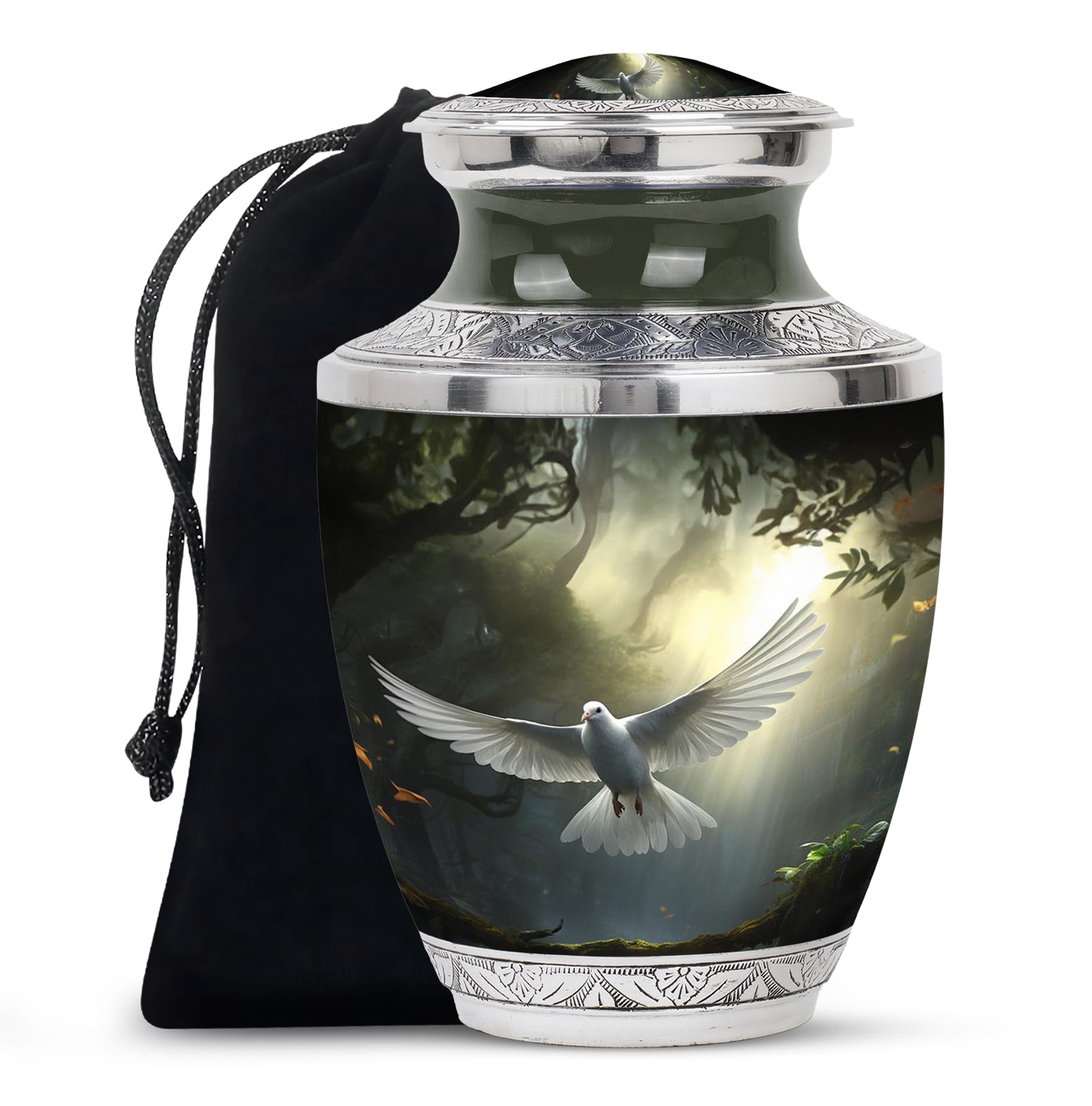 Mystical White Dove Cremation Urn - Forest Memorial Urn For Human Ashes