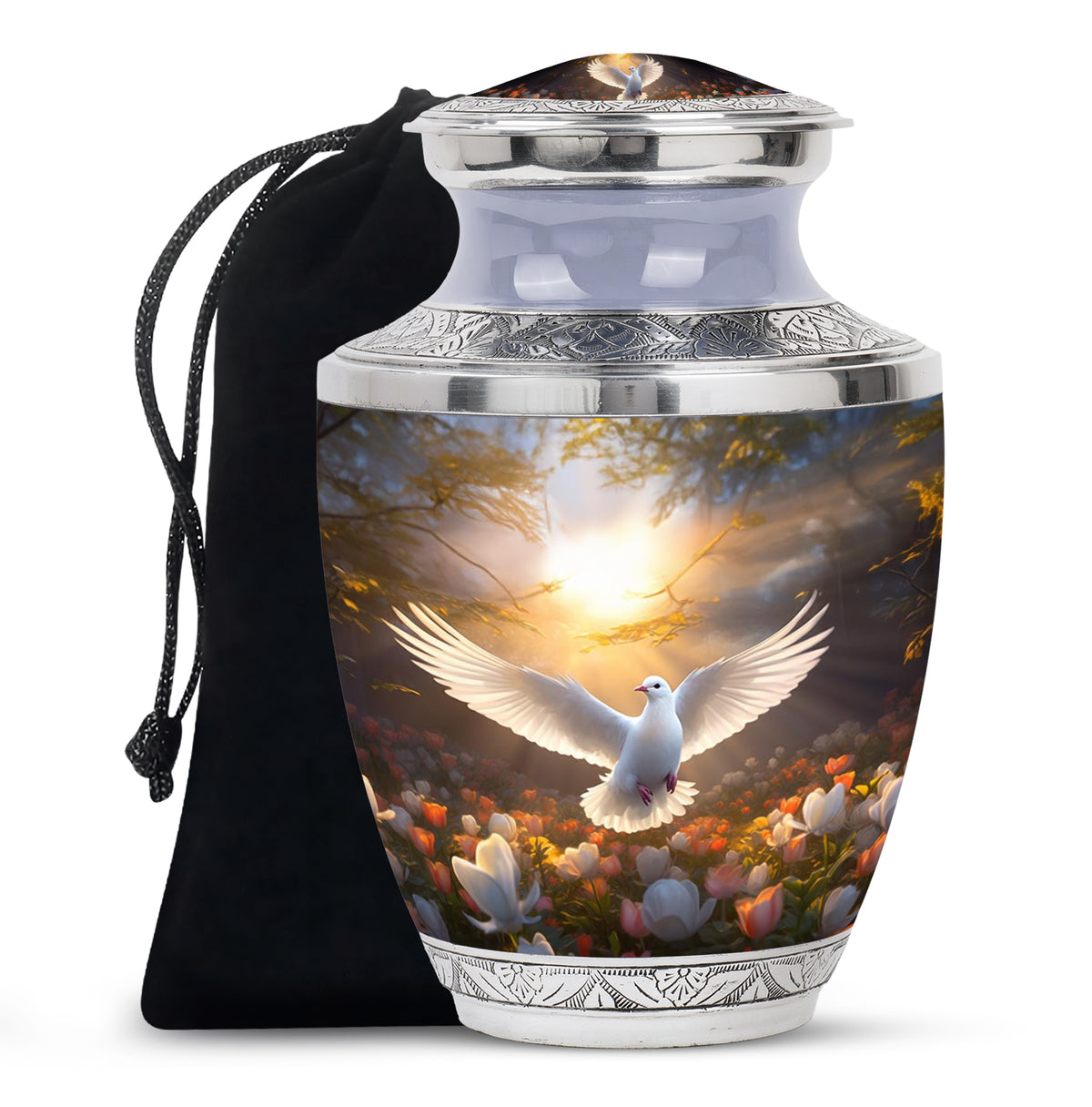 Floral Dove Memorial Urn For Ashes - Elegant Funeral Urn For Adult Ashes