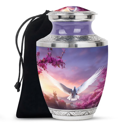 Cherry Blossom Dove Memorial Urn - Purple Aluminum Urn For Burial