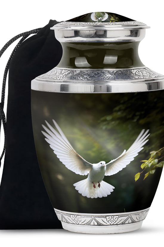 Flying Dove Theme Funeral Urn - Aluminium Large Urn For Male
