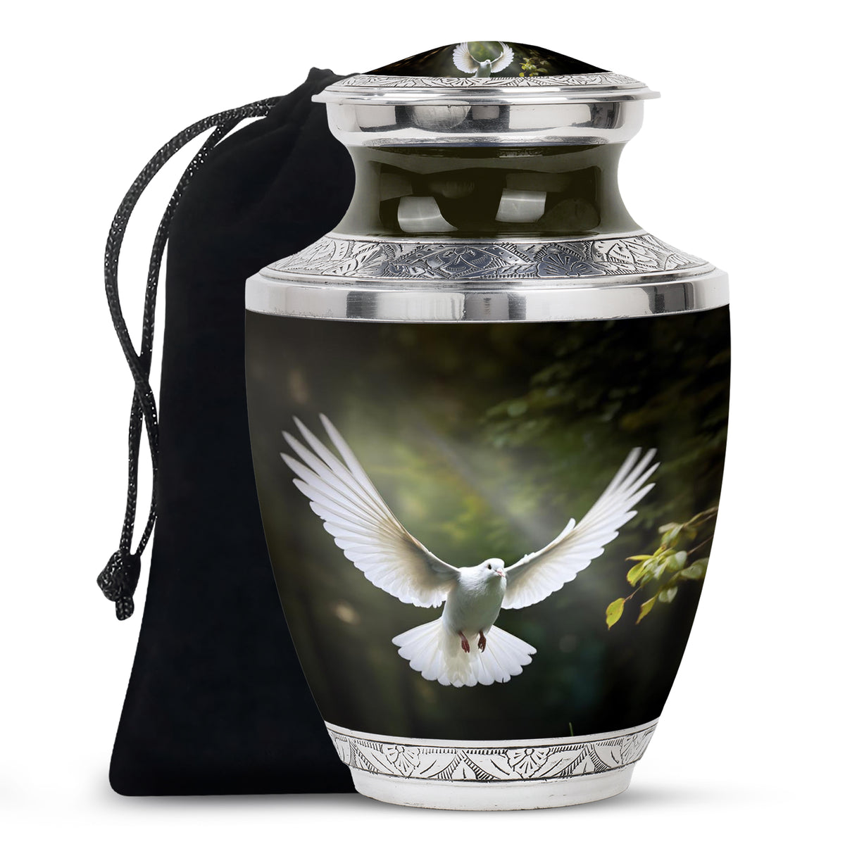 Flying Dove Theme Funeral Urn - Aluminium Large Urn For Male