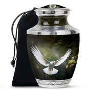 Flying Dove Theme Funeral Urn - Aluminium Large Urn For Male