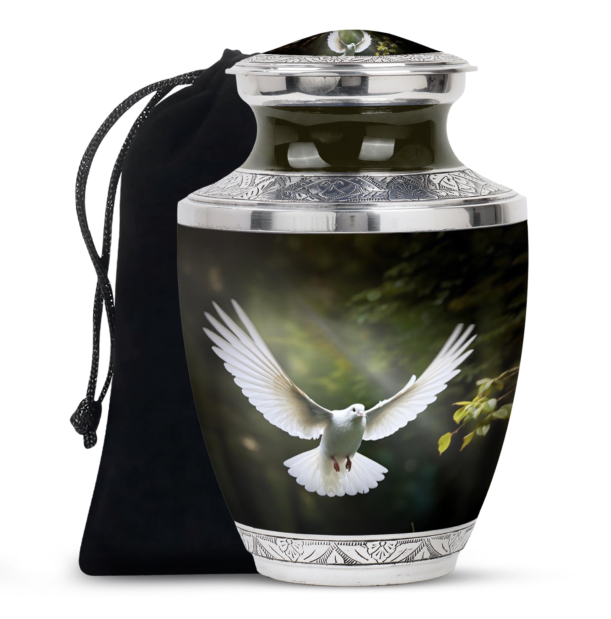 Flying Dove Theme Funeral Urn - Aluminium Large Urn For Male